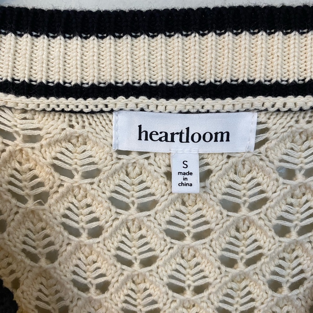 Heartloom Sybil Sweater Crochet Knit V Neck Ivory Size Small Preppy Cottagecore - Picture 4 of 16